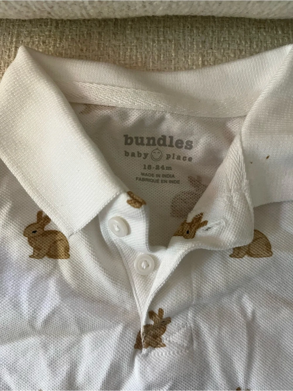 White Polo Romper with Brown Bunny Motif - bundles